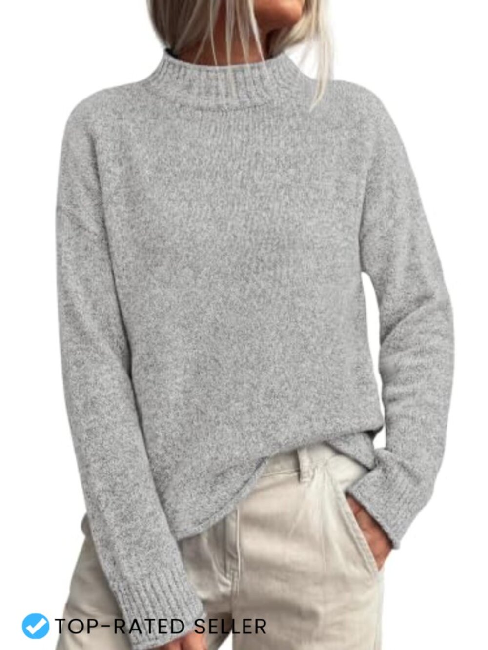 Womens Ribbed Knit Mock Neck Sweater Cotton Loose Fit Fall Pullover